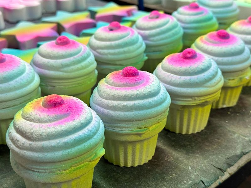 Cupcake bath bombs in production